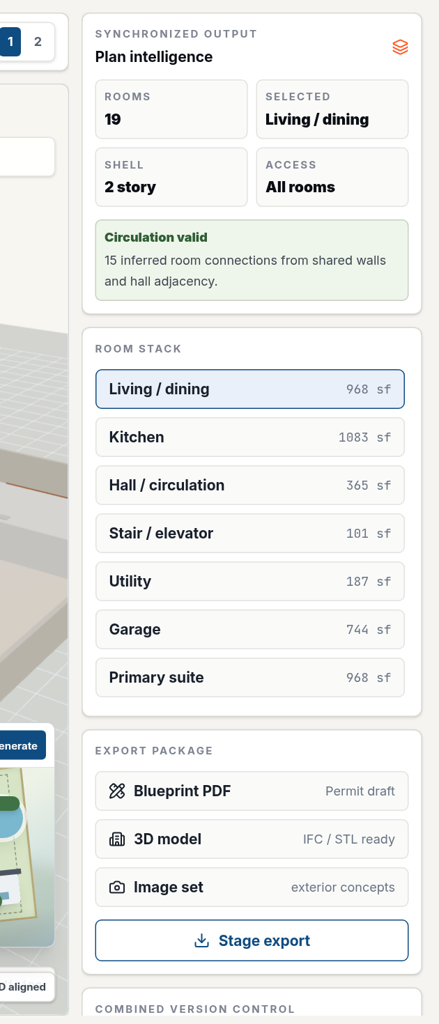 Plan intelligence panel and export package — Construct AI tools running in the Lab workspace