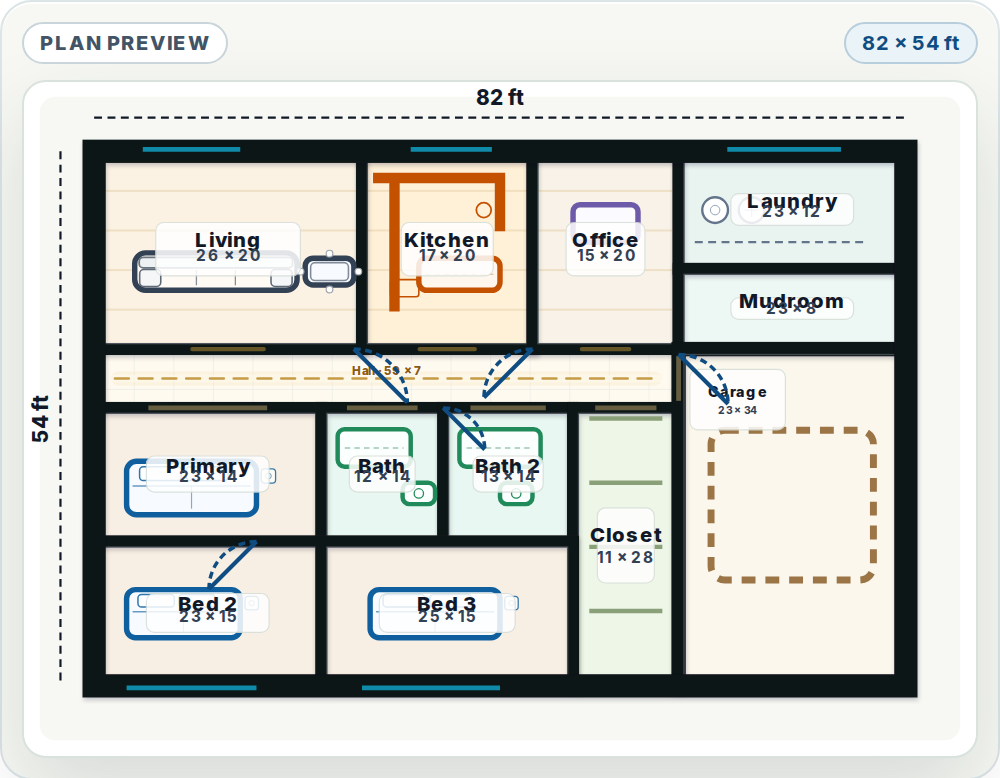 Generated editable floor plan with room dimensions